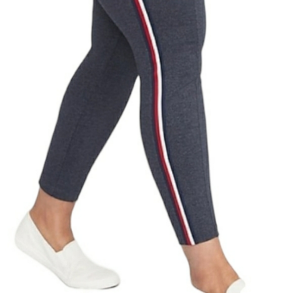 Old Navy Stevie Texture Blue Ponte Knit Side Stripes  High Waist Pants Large - Picture 2 of 16